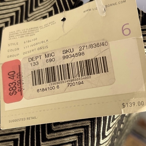 Liz Claiborne Women’s Dress Evening/Cocktail Chevron S/L Blk/Gld Size-6 NWT - Picture 5 of 5